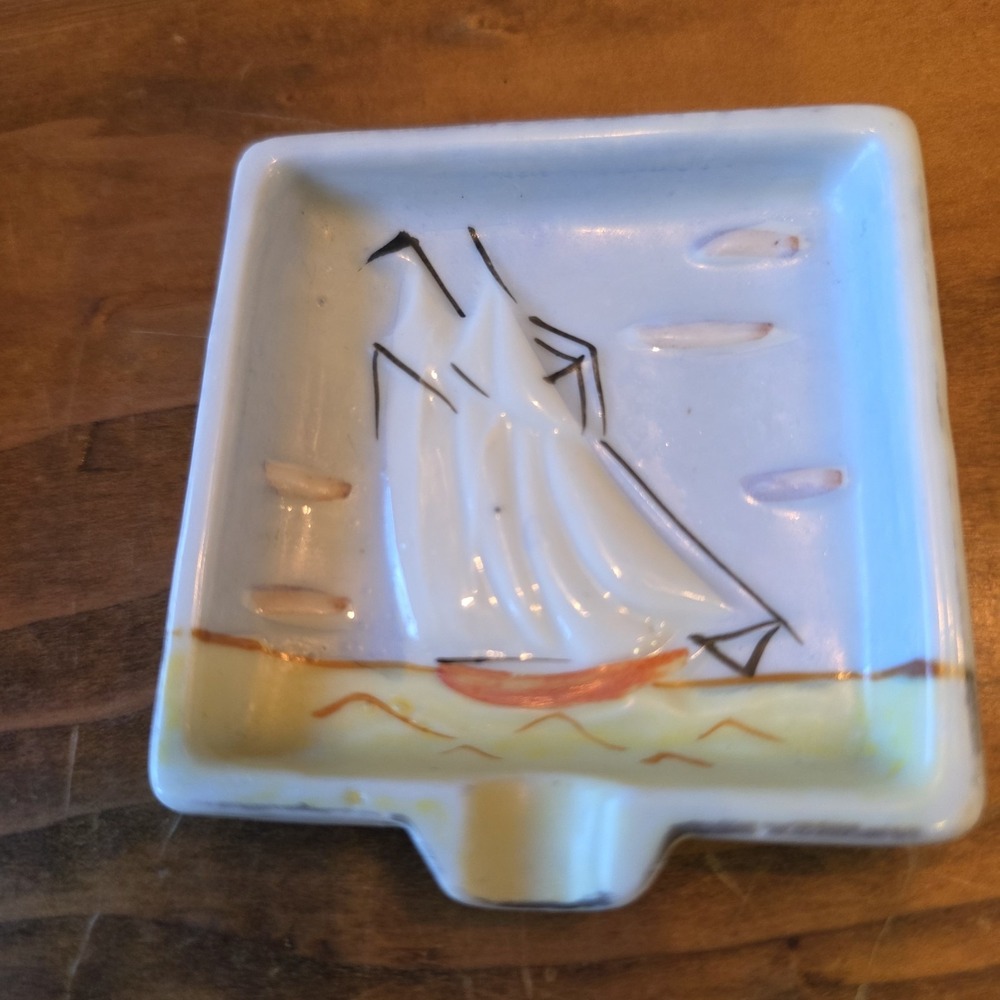Small Square Ashtray Sail Boat Nautical Trinket Tray Home Shelf Decor 2.75"